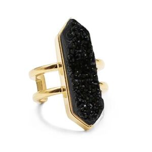 NWT Kinsley Arrmelle 18K Gold Plated Black Magna Raven Quartz Ring, Size 5